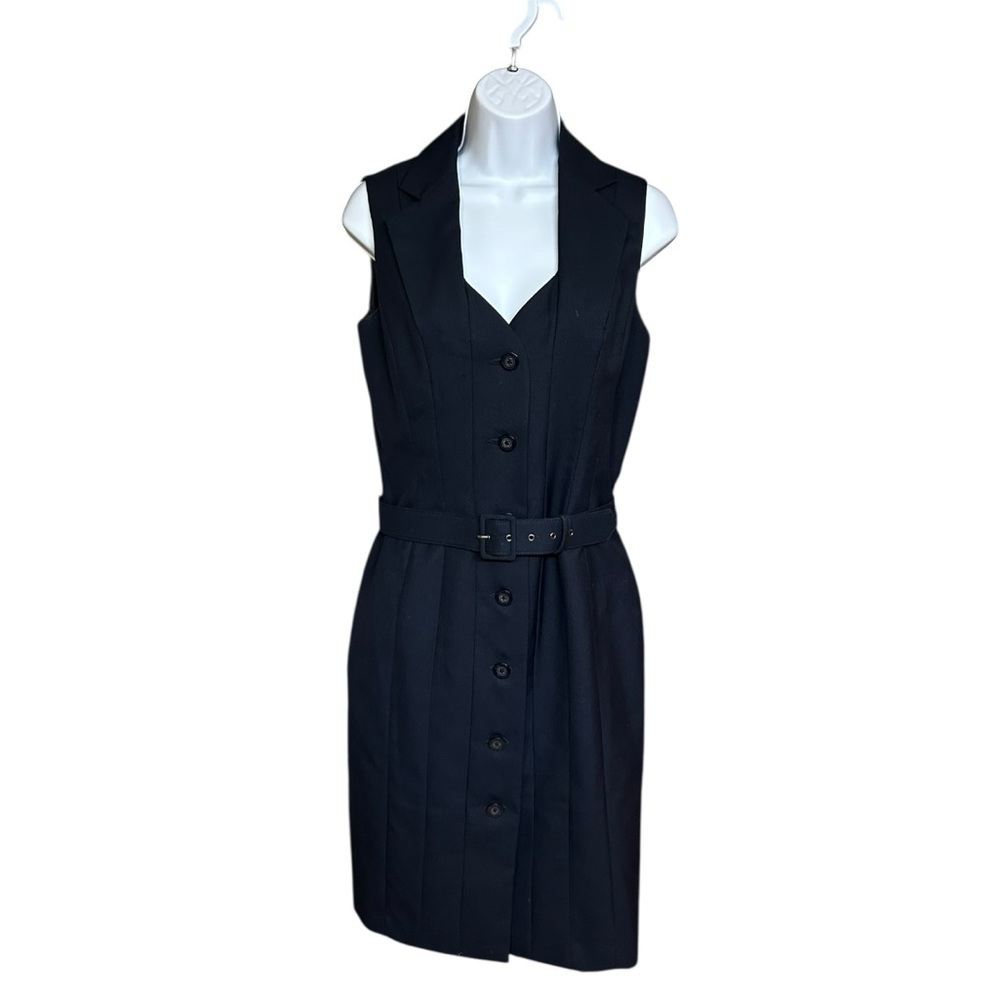 Calvin Klein Navy Blue Button Front Belted Vest Dress Size 6 - Picture 2 of 6